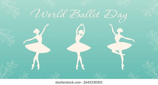 Pôster do dia do balé com bailarinas graciosas em vetor plano de silhueta.
