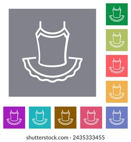 Ballet dress outline flat icons on simple color square backgrounds