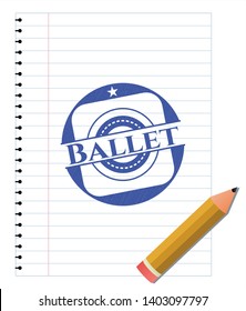 Ballet emblem with pen effect. Blue ink. Vector Illustration. Detailed.