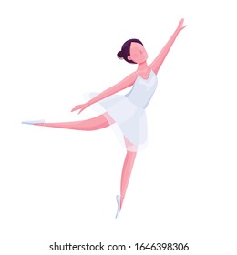 Ballet female dancer flat color vector faceless character. Ballerina in white costume, theatre dance performer in tutu isolated cartoon illustration for web graphic design and animation