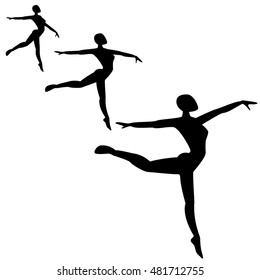 Ballet female dancers vector silhouettes on white background.