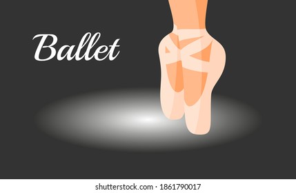 Ballet flat vector illustration. Pointe shoes isolated on dark background.