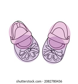 Ballet flats for baby, kids cute shoes black linear sketch 