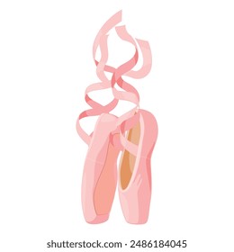 Ballett flache weibliche rosa Spitzenschuhe mit Band für Fußbalancierung tanzende isometrische Vektorillustration. Eleganter weiblicher Ballerina-Zehenspitzen-Tänzer Eleganter Bastelgliedstiefel für Grace Gymnastik Übung