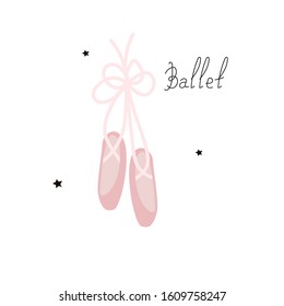 Ballet flats on a white background. Vector illustration for printing on fabric, postcard, packaging paper, gift products, Wallpaper, clothing. Cute baby background for girls.