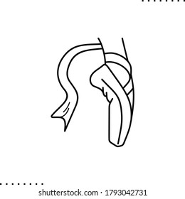 Ballet footwear, ribbon and pointe shoes vector icon in outlines