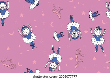 ballet girl blue pattern vector print
