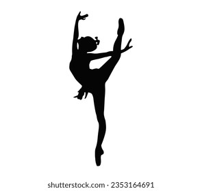 Ballet girl vector figure isolated on white background. Black silhouette illustration of gymnastic woman.