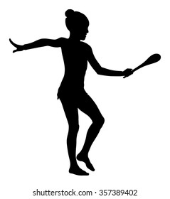 Ballet girl vector figure isolated on white background. Black silhouette illustration of gymnastic woman.
