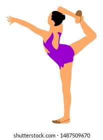 Ballet girl vector figure performance isolated on white background. Gymnastic woman. Rhythmic Gymnastics lady vector. Ballet dancer. Athlete woman in gym exercise.