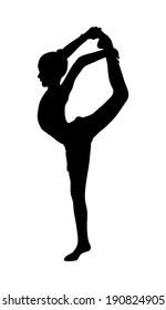 Ballet girl vector silhouette figure isolated on white background. Black silhouette illustration of gymnastic woman. Rhythmic gymnastic pose. Athlete woman.