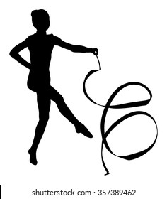 Ballet girl vector silhouette figure isolated on white background. Black silhouette illustration of gymnastic woman. Rhythmic gymnastics perform.