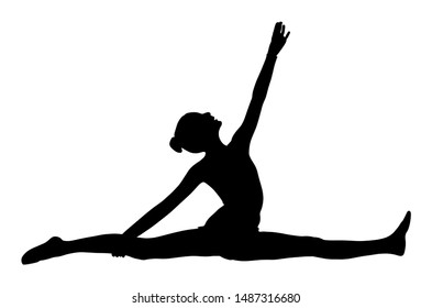 Ballet girl vector silhouette, hanumanasana figure performance isolated on white background. Gymnastic woman. Rhythmic Gymnastics lady vector. Ballet dancer. Athlete woman in gym exercise.