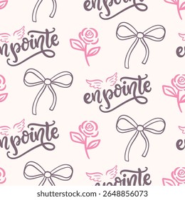Ballet Hand Drawn Seamless Pattern. Cute Ballerina Girlish Background. Vintage Wallpaper, Fabric Design Vector Illustration