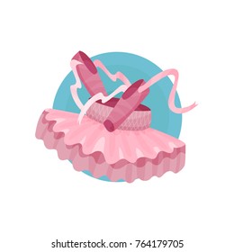 Ballet icon, pink ballet shoes and tutu cartoon vector Illustration
