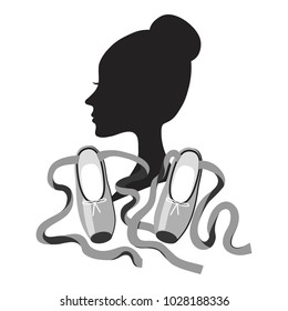Ballet icon: silhouette of girl ballet shoes Pointe shoes   black and white vector illustration