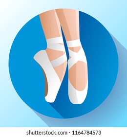 Ballet icon White pointes female ballet shoes flat Vector illustration of gym ballet shoes standing on tiptoes.