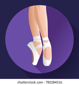 Ballet icon White pointes female ballet shoes flat Vector illustration of gym ballet shoes standing on tiptoes.