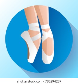 Ballet icon White pointes female ballet shoes flat Vector illustration of gym ballet shoes standing on tiptoes.