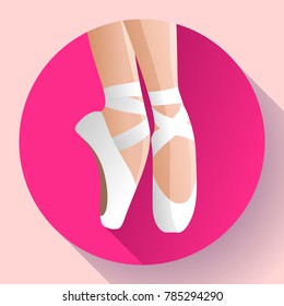 Ballet icon White pointes female ballet shoes flat Vector illustration of gym ballet shoes standing on tiptoes.