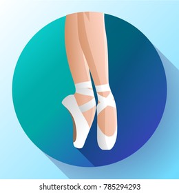 Ballet icon White pointes female ballet shoes flat Vector illustration of gym ballet shoes standing on tiptoes.