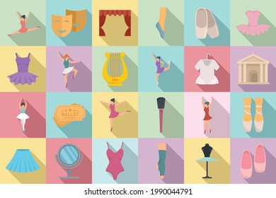 Ballet icons set. Flat set of ballet vector icons for web design