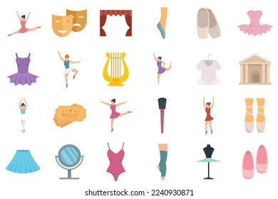 Iconos de ballet establecidos. Conjunto plano de iconos vectoriales de ballet para diseño web aislado