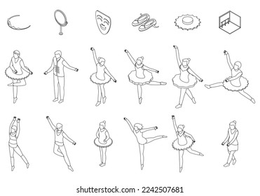 Ballet icons set. Isometric set of ballet vector icons for web design isolated on white background outline