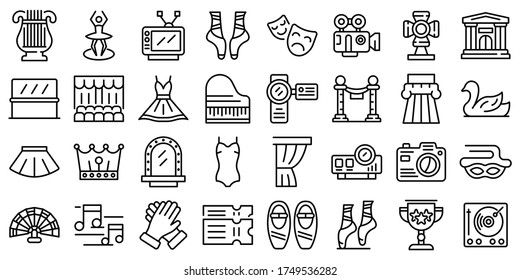 Ballet icons set. Outline set of ballet vector icons for web design isolated on white background