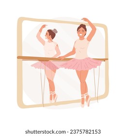 Ballet isolated cartoon vector illustration. Ballerina in pointe stretching in ballet gym, teenage girl standing near mirror, preparing for perfomance, learning new skillsite vector cartoon.