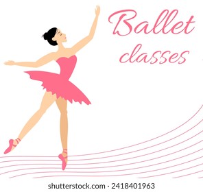 Ballet lessons. Ballerina dancing in pointe shoes.Cute ballerina on stage. 