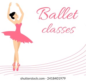 Ballet lessons. Ballerina dancing in pointe shoes. Ballerina on stage. 
