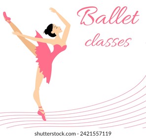 Ballet lessons. Ballerina dancing in pointe shoes. A ballerina dances beautifully on the theater stage.