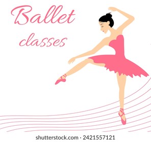 Ballet lessons. Ballerina dancing in pointe shoes. The ballerina dances beautifully on the illuminated stage