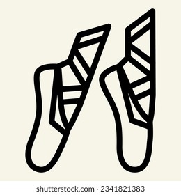 Ballet line icon. Ballet pointes outline style pictogram on beige background. Dance studio symbol mobile concept web design. Vector graphics.