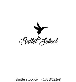 Ballet logo for ballet school. Silhouette Flying hummingbirds. Hawaii animals. Word for shirt print or  invitation, flyer and poster ballet school.