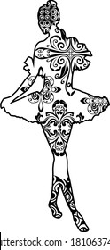 Ballet Mandala Black Design With Nature Pattern
