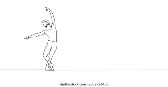 Ballet Minimalist One Line Drawing. Man Dancer Contour Illustration. Ballet Modern Minimalist Drawing. Male Dance One Line Illustration. Vector EPS 10	