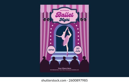 Ballet Night Flyer. Template for invitation, cover, banner, poster, flyer. Vector illustration.

