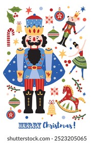 Ballet the Nutcracker. Cute Christmas vector interior poster. 
