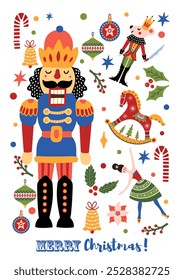 Ballet the Nutcracker. Cute Christmas vector poster. 
