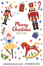 Ballet the Nutcracker. Cute Christmas vector poster. 
