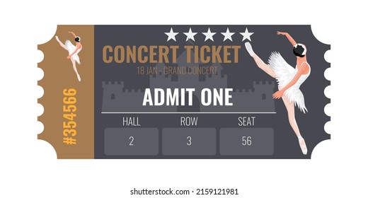 Ballet opera or concert ticket template design.