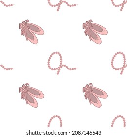  Ballet pattern. Pink pointe shoes, beads.