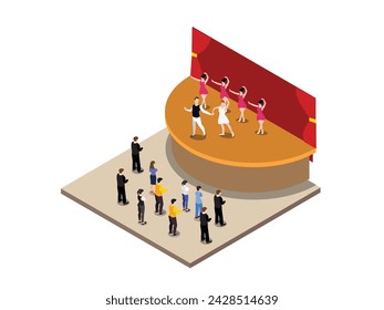 Ballet performance on stage 3d isometric vector illustration