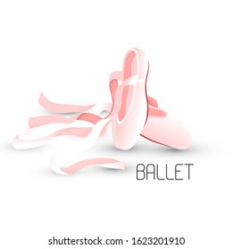 Ballet pink slipper concept card. Pointe shoes in modern flat style. Dance school template element. Vector Illustration  