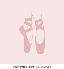 Ballet pointe shoe pink background. Flat style illustration