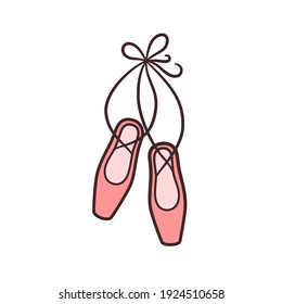 Ballet pointe shoes. Ballerina accessories Isolated vector illustration in doodle style on white background
