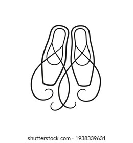 Ballet pointe shoes. Ballerina accessories. Isolated vector illustration in doodle style on white background