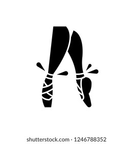 Ballet pointe shoes black icon, vector sign on isolated background. Ballet pointe shoes concept symbol, illustration 